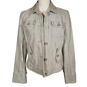 French Cuff 100% Cotton Women's Jean Jacket, Tan, Small